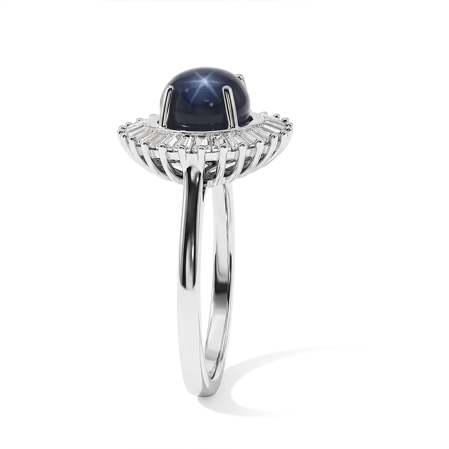 D'Joy Premium Blue Star Sapphire (DF) and Moissanite 5.10 ctw Ring in Rhodium Over Sterling Silver (Size 6.0)