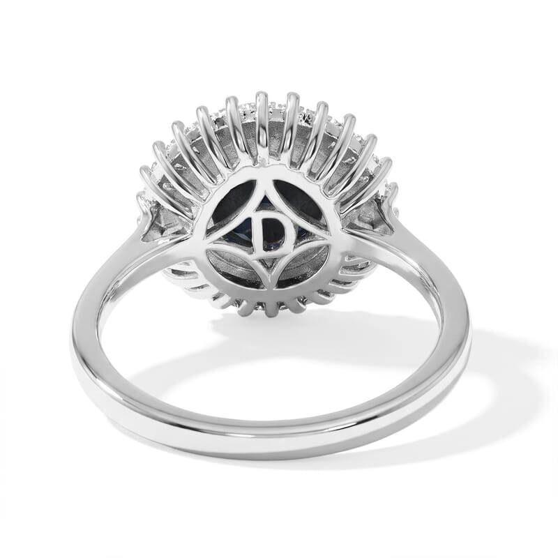 D'Joy Premium Blue Star Sapphire (DF) and Moissanite 5.10 ctw Ring in Rhodium Over Sterling Silver (Size 6.0)