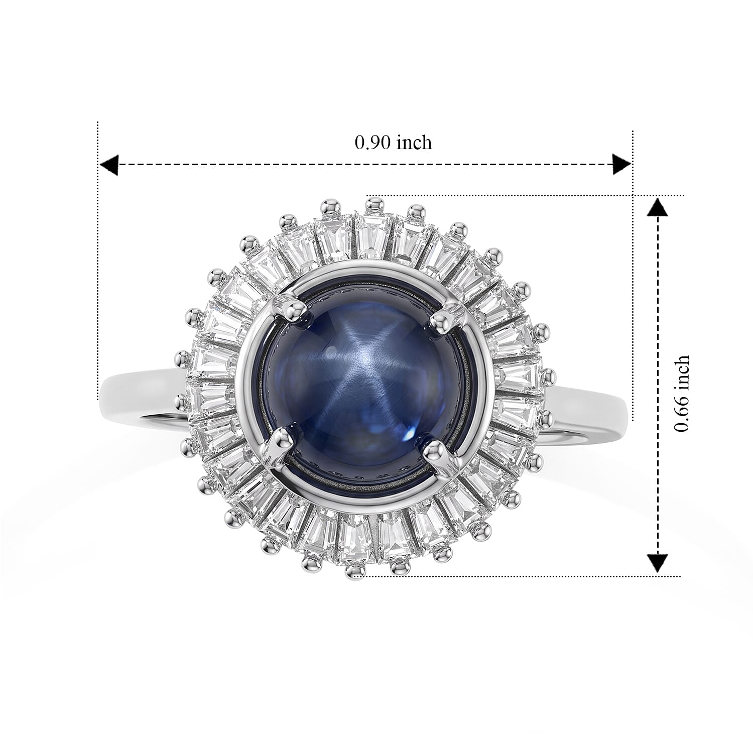 D'Joy Premium Blue Star Sapphire (DF) and Moissanite 5.10 ctw Ring in Rhodium Over Sterling Silver (Size 6.0)