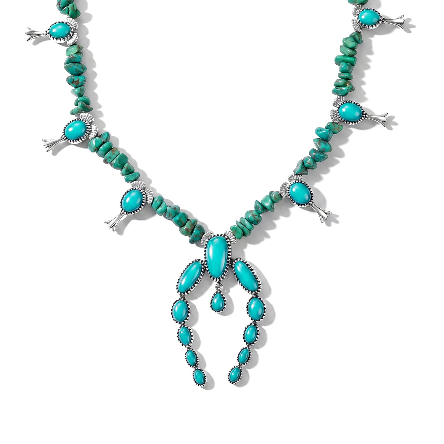 D'Joy Artisan Crafted Premium Tahoe Nevada Turquoise 102.40 ctw Beaded Necklace in Sterling Silver 18-20 Inches
