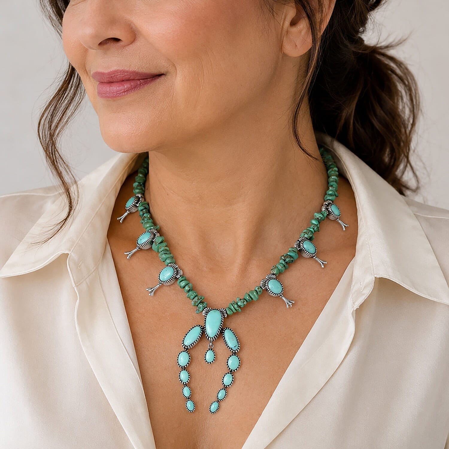 D'Joy Artisan Crafted Premium Tahoe Nevada Turquoise 102.40 ctw Beaded Necklace in Sterling Silver 18-20 Inches