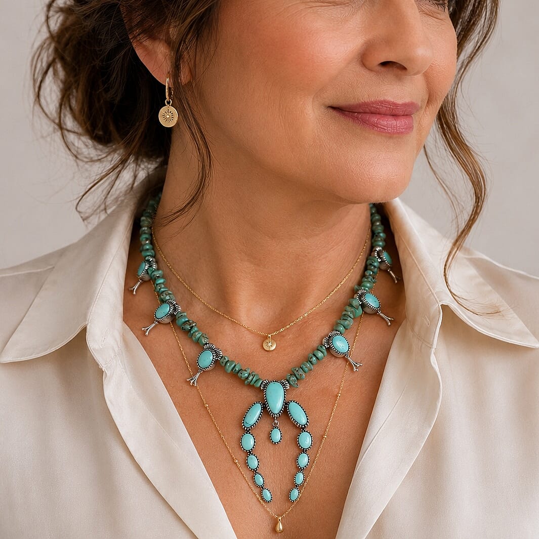 D'Joy Artisan Crafted Premium Tahoe Nevada Turquoise 102.40 ctw Beaded Necklace in Sterling Silver 18-20 Inches