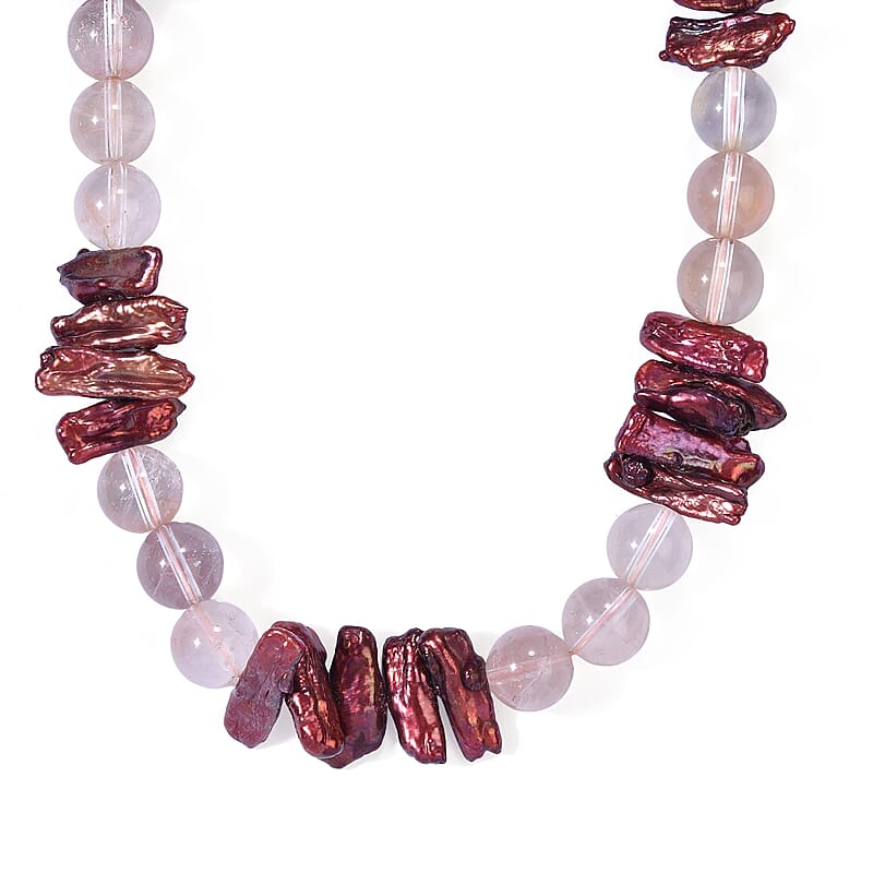 EverTrue Lodolite 275.00 ctw and Magenta Pearl (D) Necklace (18-19 Inches) in Platinum Bond