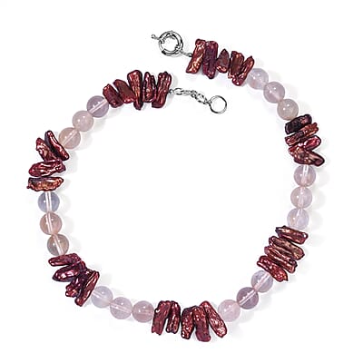 EverTrue Lodolite 275.00 ctw and Magenta Pearl (D) Necklace (18-19 Inches) in Platinum Bond