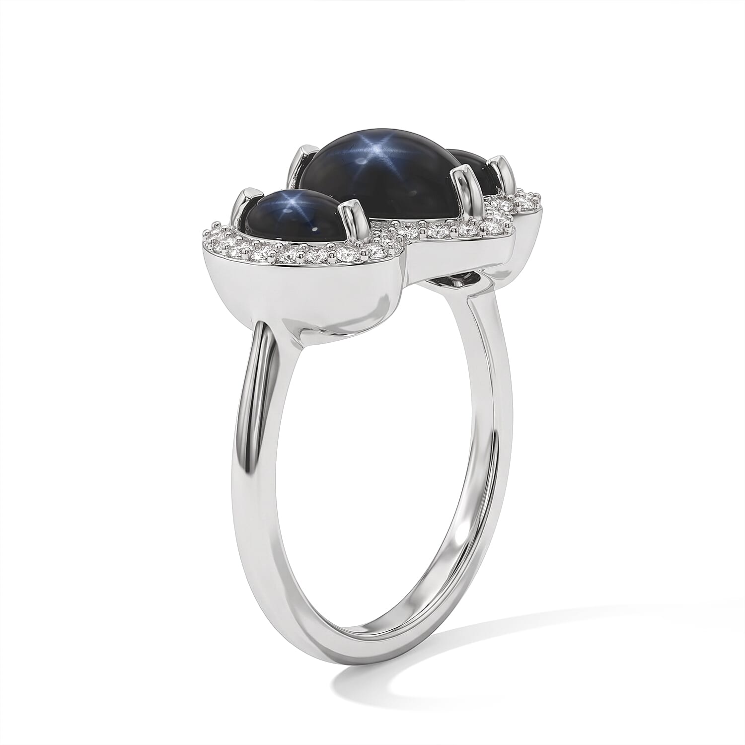 D'Joy Premium Blue Star Sapphire (DF) and Moissanite 2.85 ctw Ring in Rhodium Over Sterling Silver (Size 6.0)