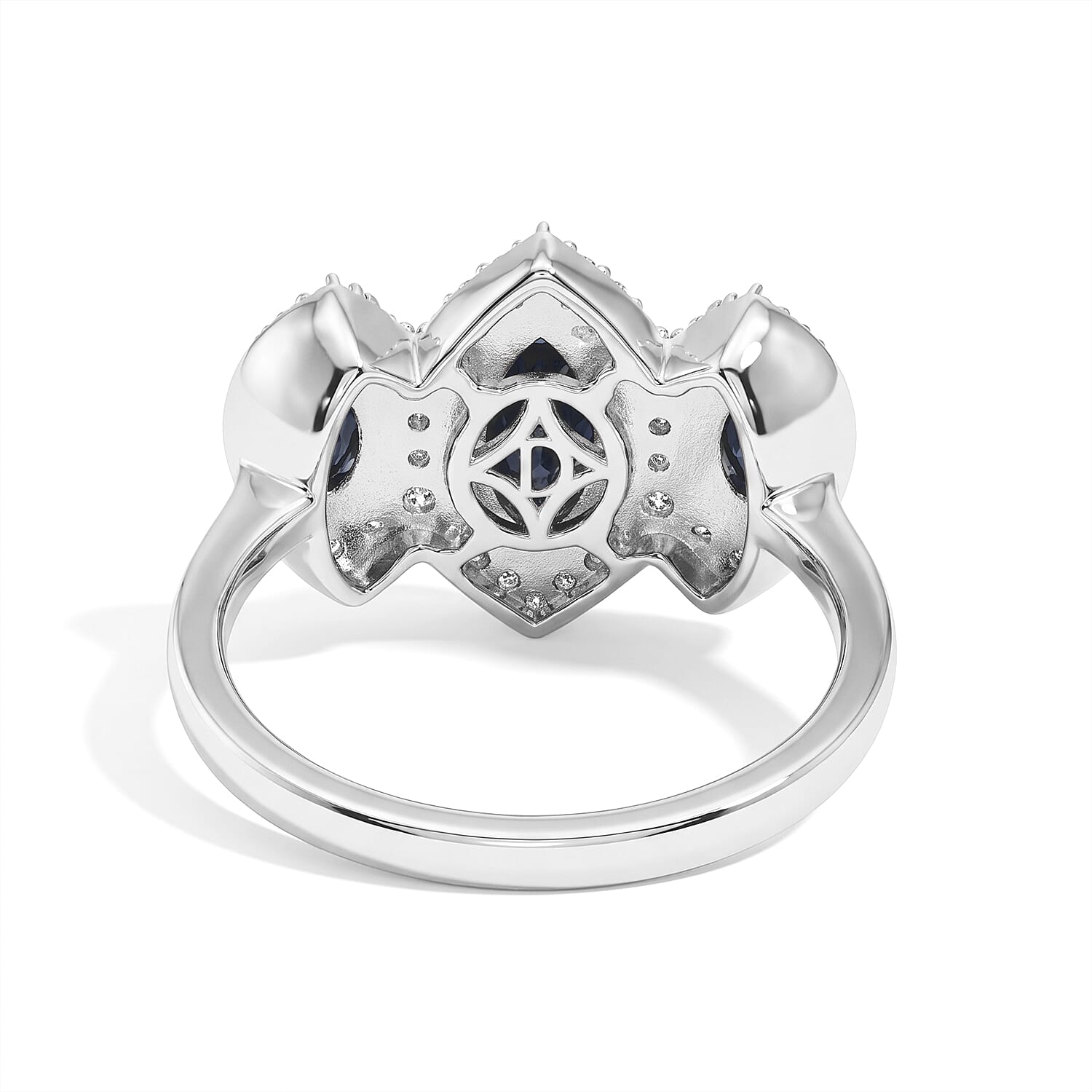 D'Joy Premium Blue Star Sapphire (DF) and Moissanite 2.85 ctw Ring in Rhodium Over Sterling Silver (Size 6.0)
