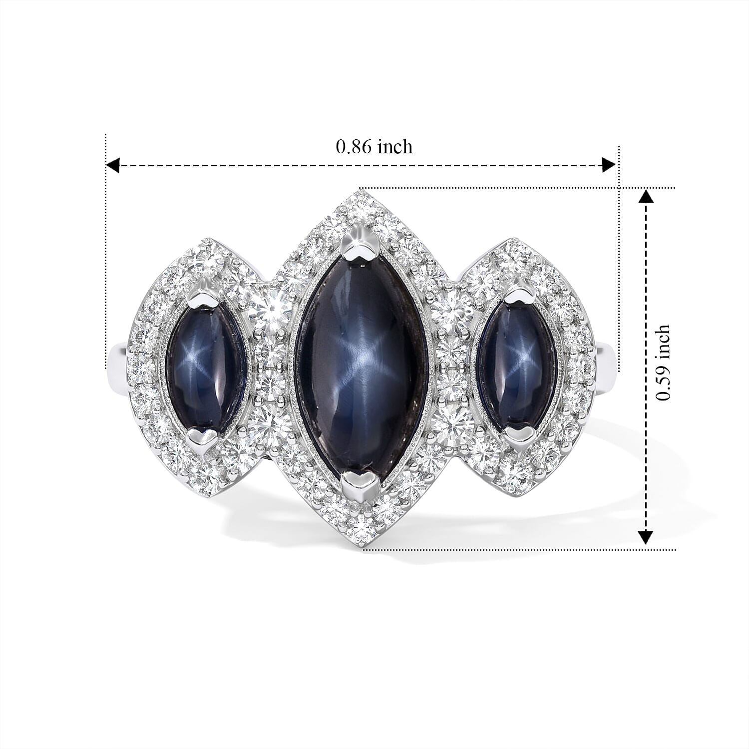 D'Joy Premium Blue Star Sapphire (DF) and Moissanite 2.85 ctw Ring in Rhodium Over Sterling Silver (Size 6.0)