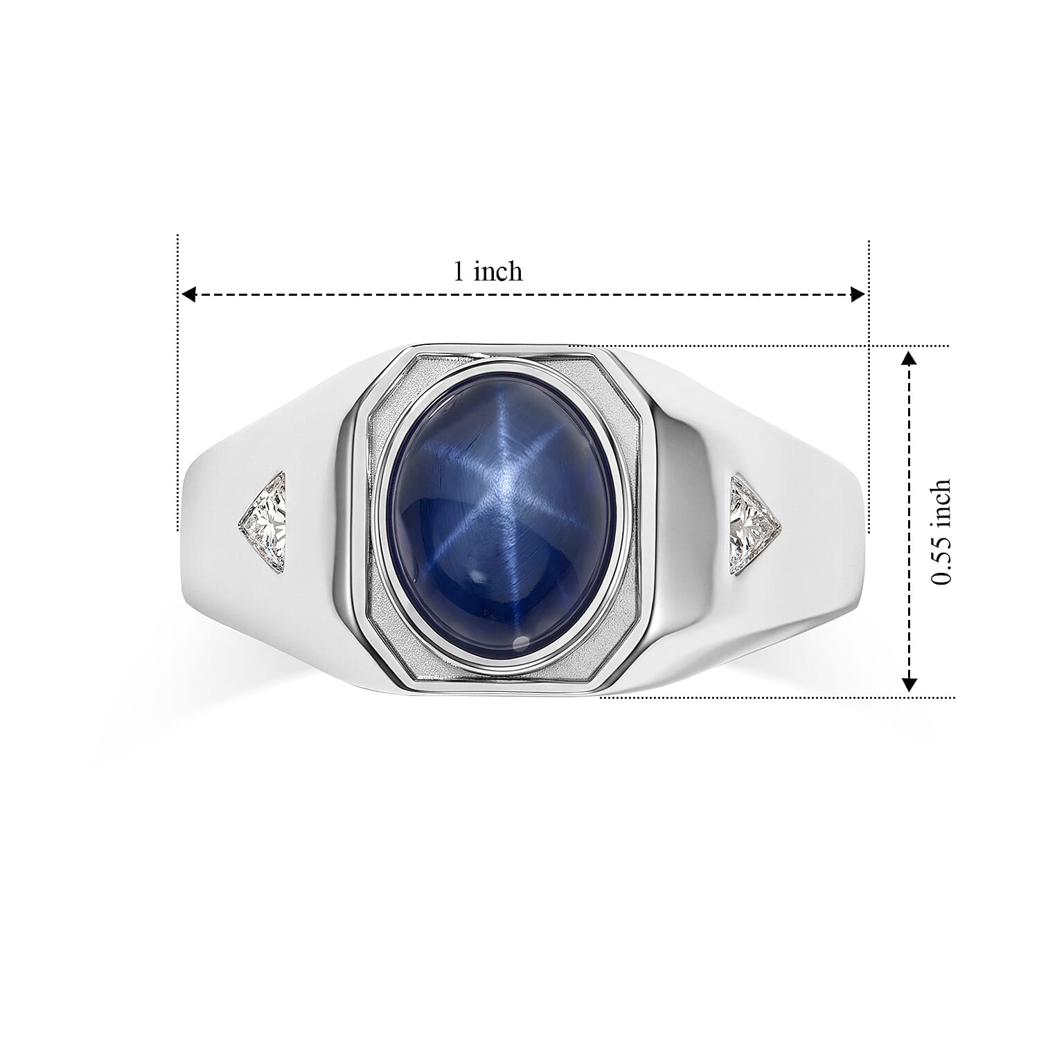 D'Joy Premium Blue Star Sapphire (DF) and Moissanite 3.20 ctw The Celestial Sentinel Men's Ring in Rhodium Over Sterling Silver (Size 10.0)