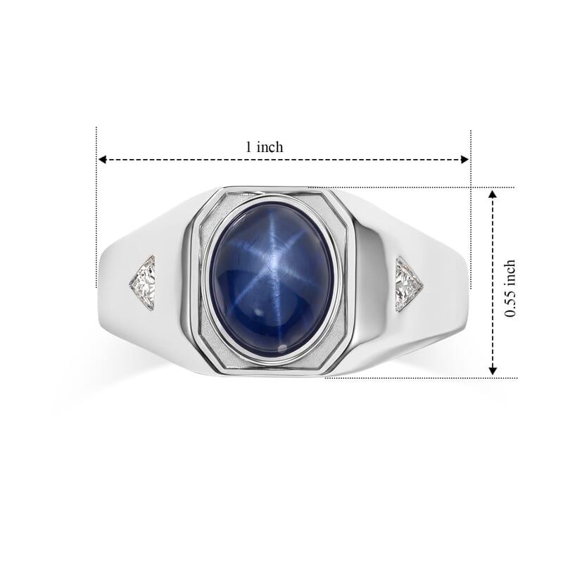D'Joy Premium Blue Star Sapphire (DF) and Moissanite 3.20 ctw The Celestial Sentinel Men's Ring in Rhodium Over Sterling Silver (Size 10.0)
