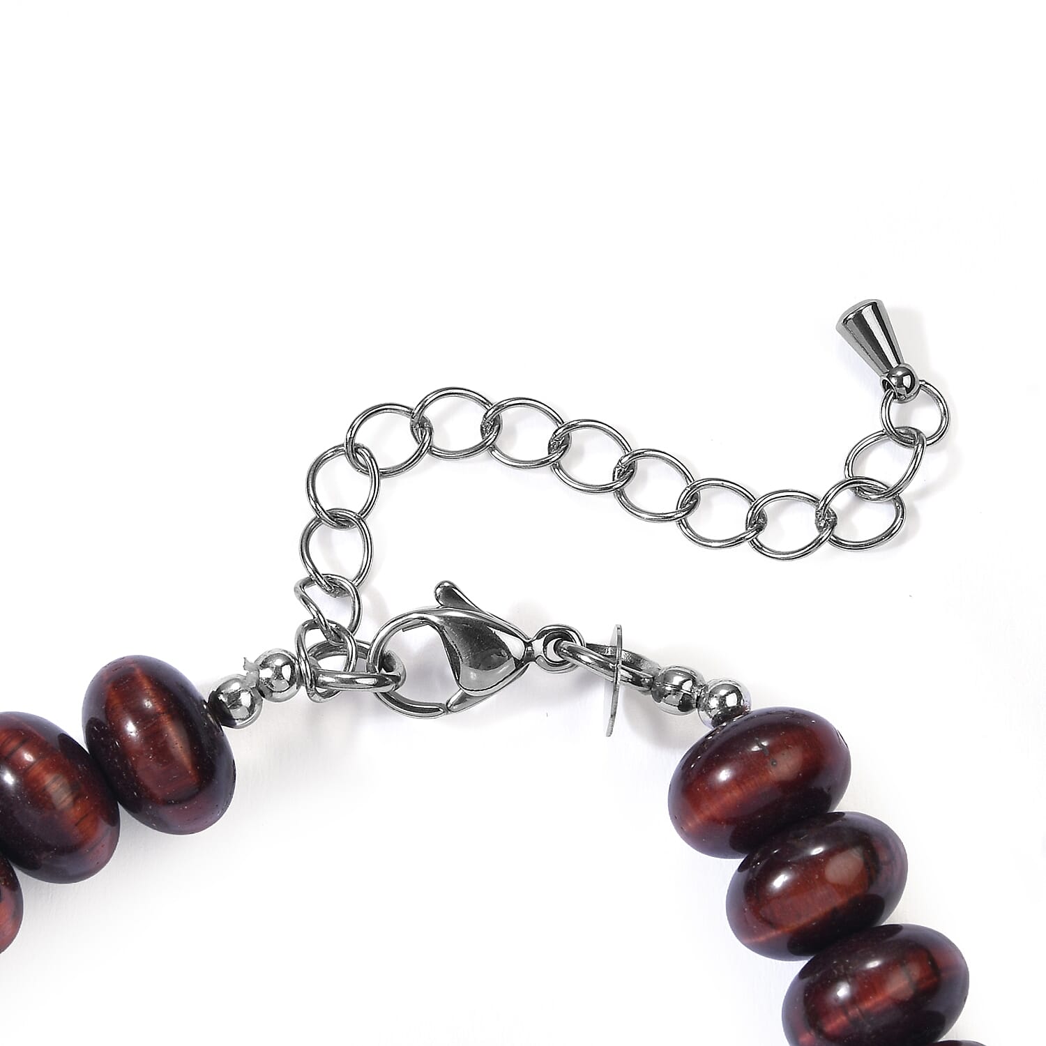 EverTrue Red Tiger Eye 100.00 ctw and Bronze Pearl (D) Bracelet in Stainless Steel (7.25-9.25In)