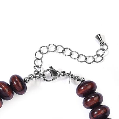 EverTrue Red Tiger Eye 100.00 ctw and Bronze Pearl (D) Bracelet in Stainless Steel (7.25-9.25In)