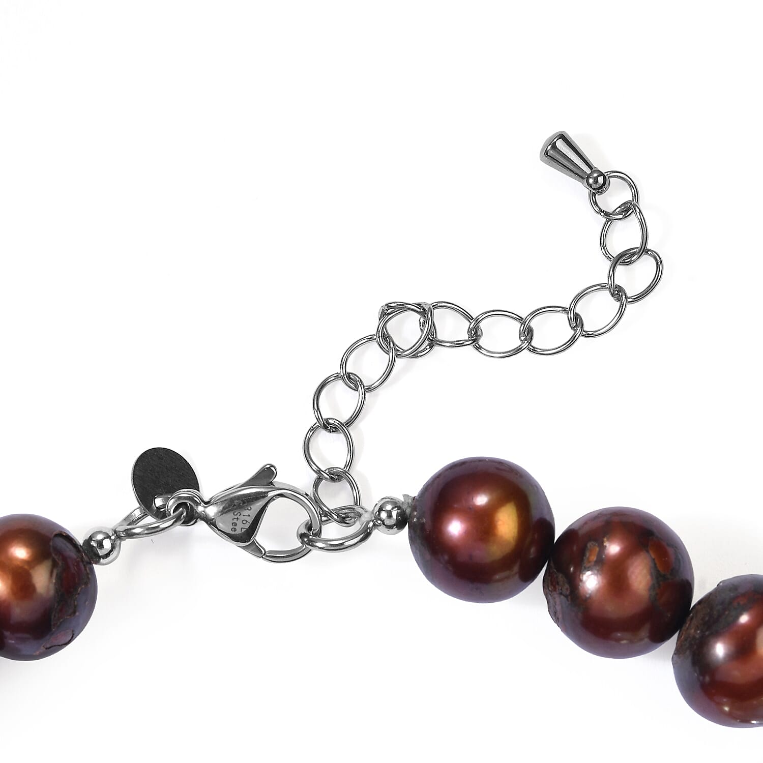 EverTrue Brown Pearl (D) and White Crystal Quartz 35.00 ctw Bracelet in Stainless Steel (7.25-9.25In)
