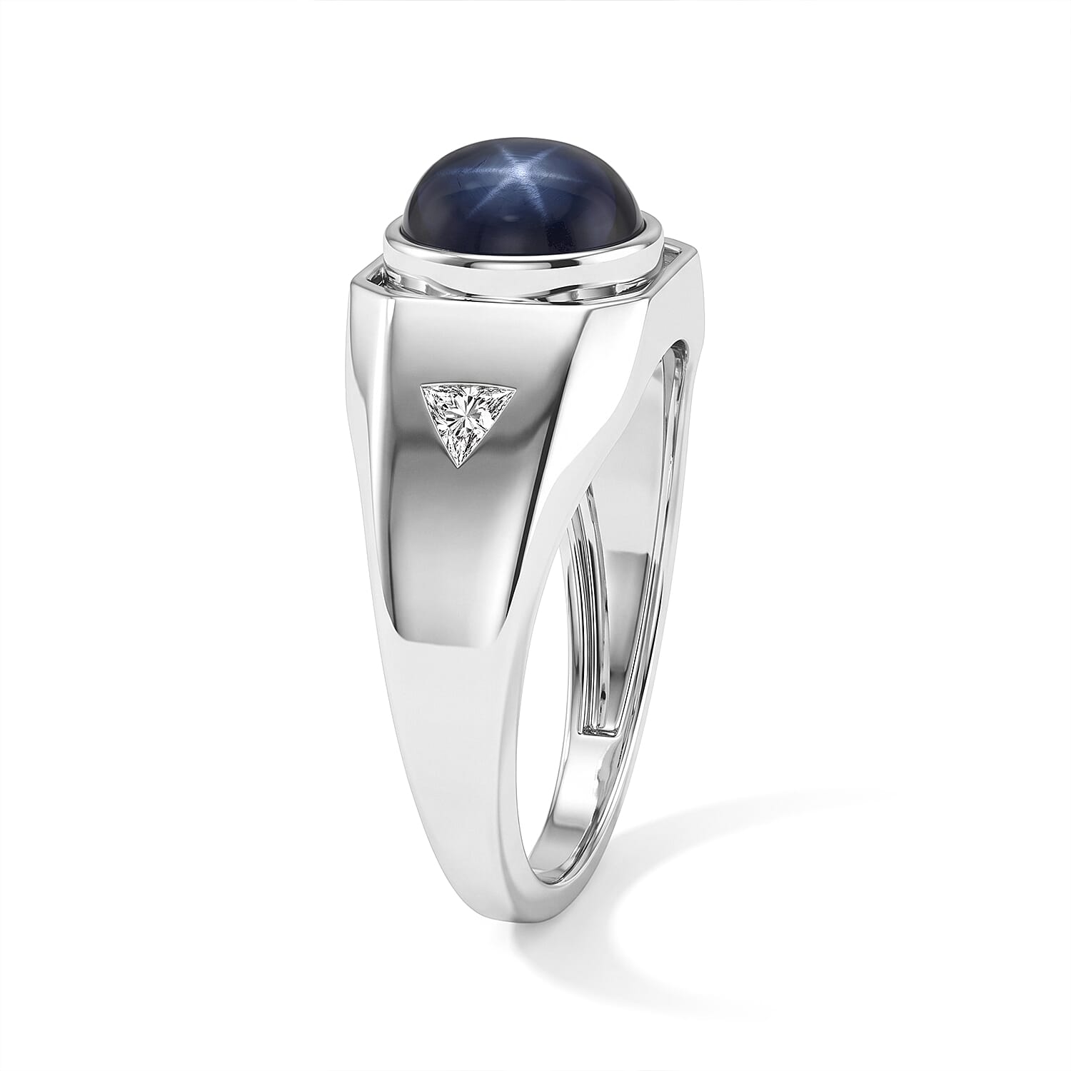 D'Joy Premium Blue Star Sapphire (DF) and Moissanite 3.20 ctw Men's Ring in Rhodium Over Sterling Silver (Size 9.0)