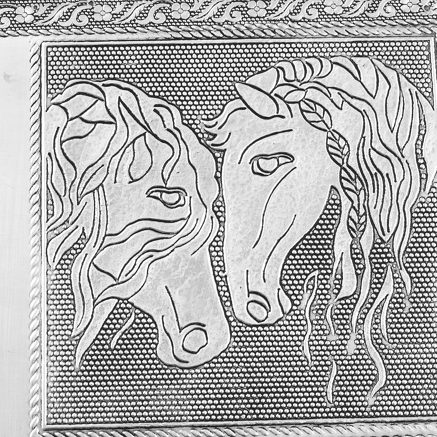 Horse Embossed Aluminium Oxidized Set of 2 Nesting Storage Box
