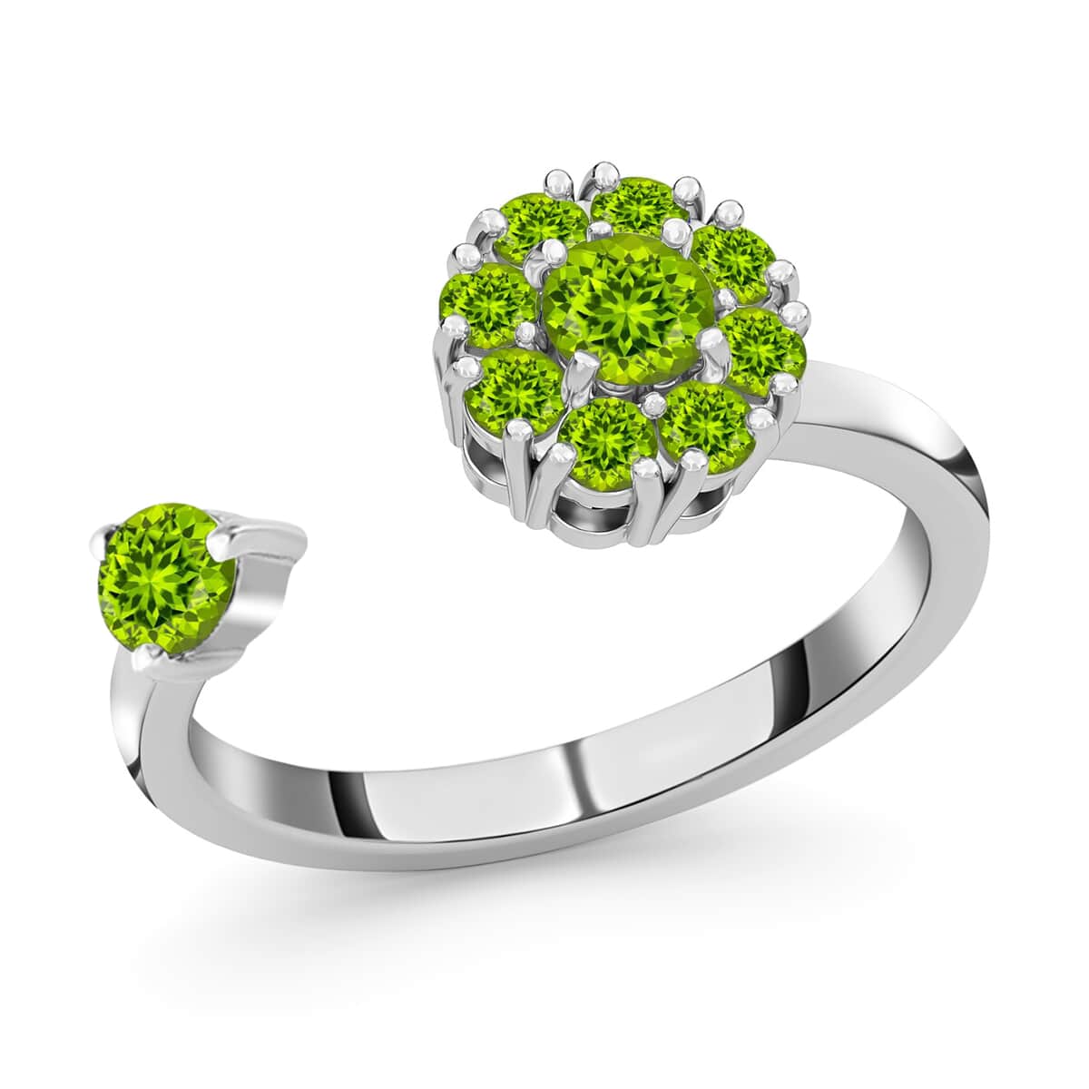 Peridot August Birthstone Anxiety Spinner Openable Band Ring in Platinum Over Sterling Silver (Medium Adjustable Size 6-8) 0.75 ctw image number 0