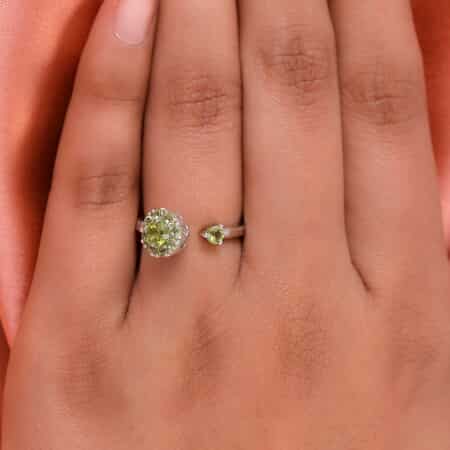 Peridot August Birthstone Anxiety Spinner Openable Band Ring in Platinum Over Sterling Silver (Medium Adjustable Size 6-8) 0.75 ctw image number 1