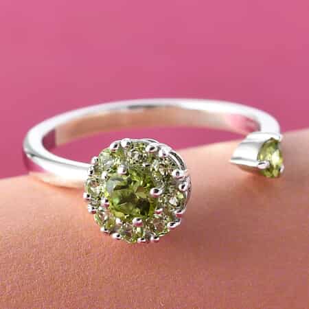Peridot August Birthstone Anxiety Spinner Openable Band Ring in Platinum Over Sterling Silver (Medium Adjustable Size 6-8) 0.75 ctw image number 3