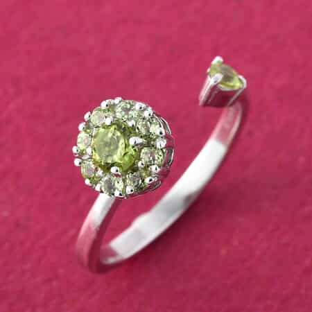 Peridot August Birthstone Anxiety Spinner Openable Band Ring in Platinum Over Sterling Silver (Medium Adjustable Size 6-8) 0.75 ctw image number 4