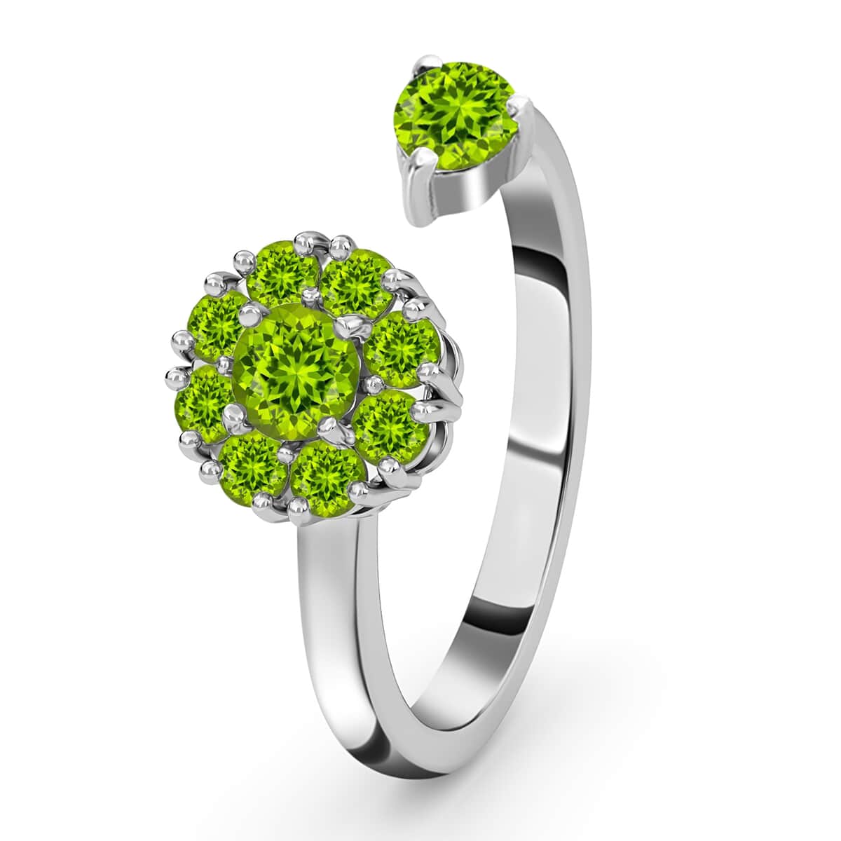 Peridot August Birthstone Anxiety Spinner Openable Band Ring in Platinum Over Sterling Silver (Medium Adjustable Size 6-8) 0.75 ctw image number 5