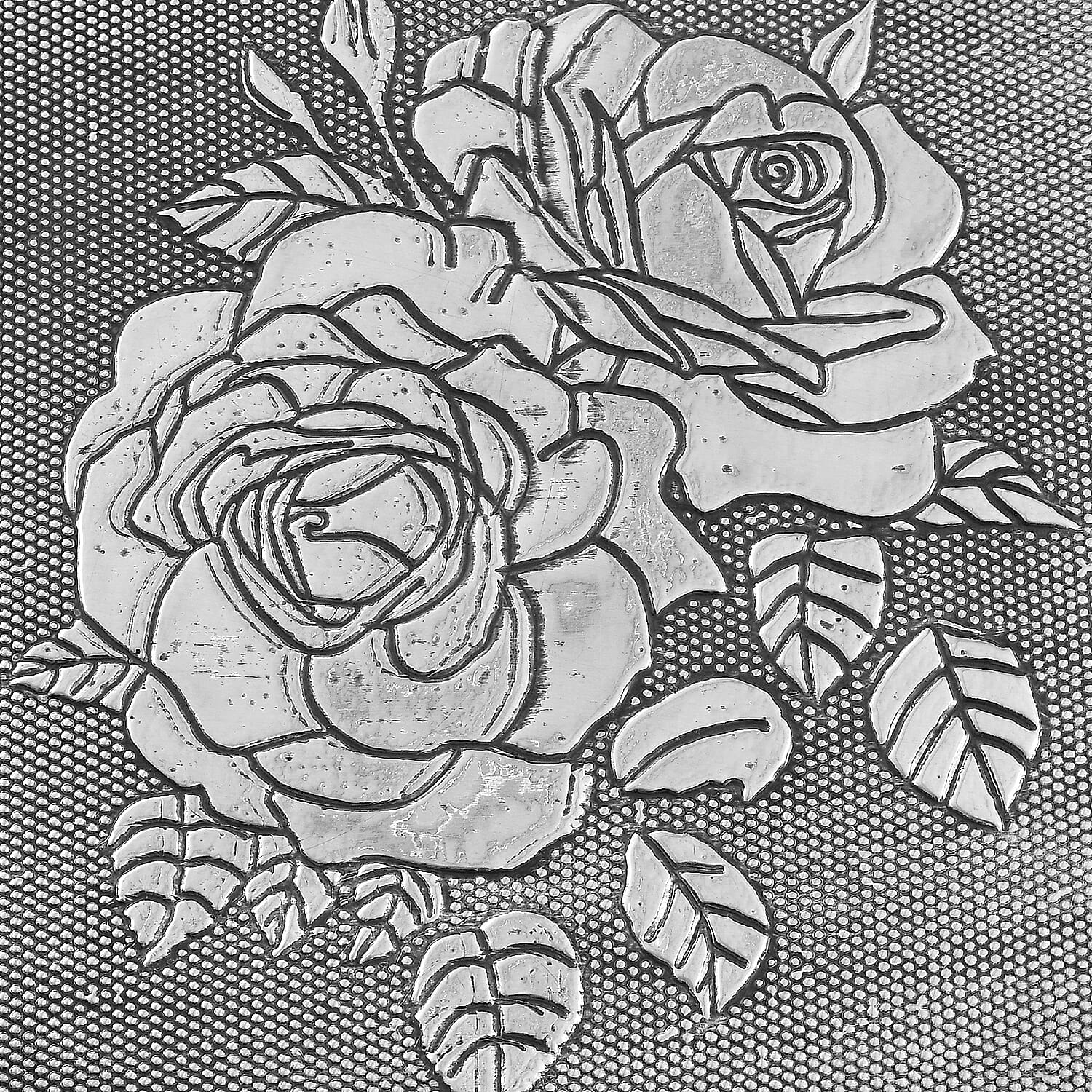Rose and Flower Motifs Embossed Aluminium Oxidized Set of 2 Nesting Storage Box