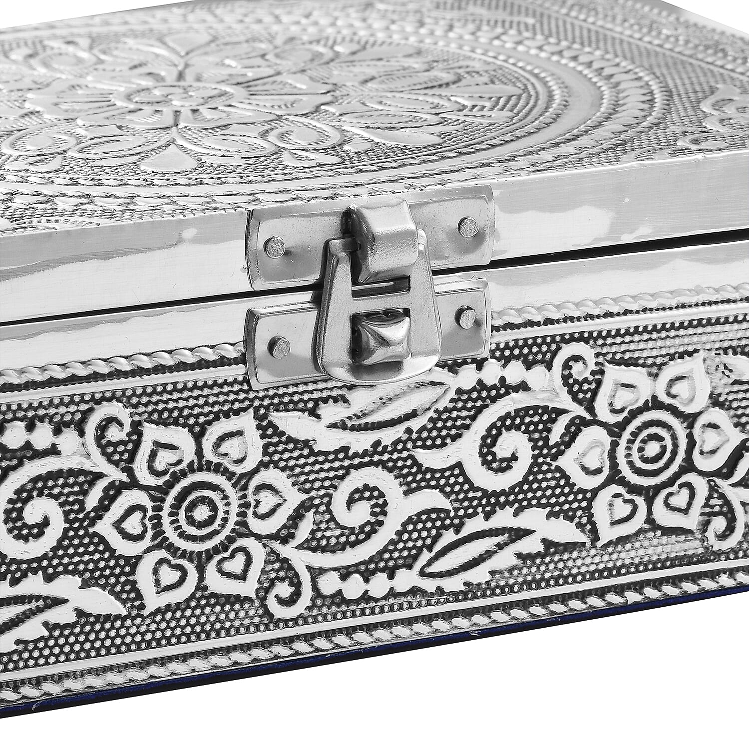 Rose and Flower Motifs Embossed Aluminium Oxidized Set of 2 Nesting Storage Box