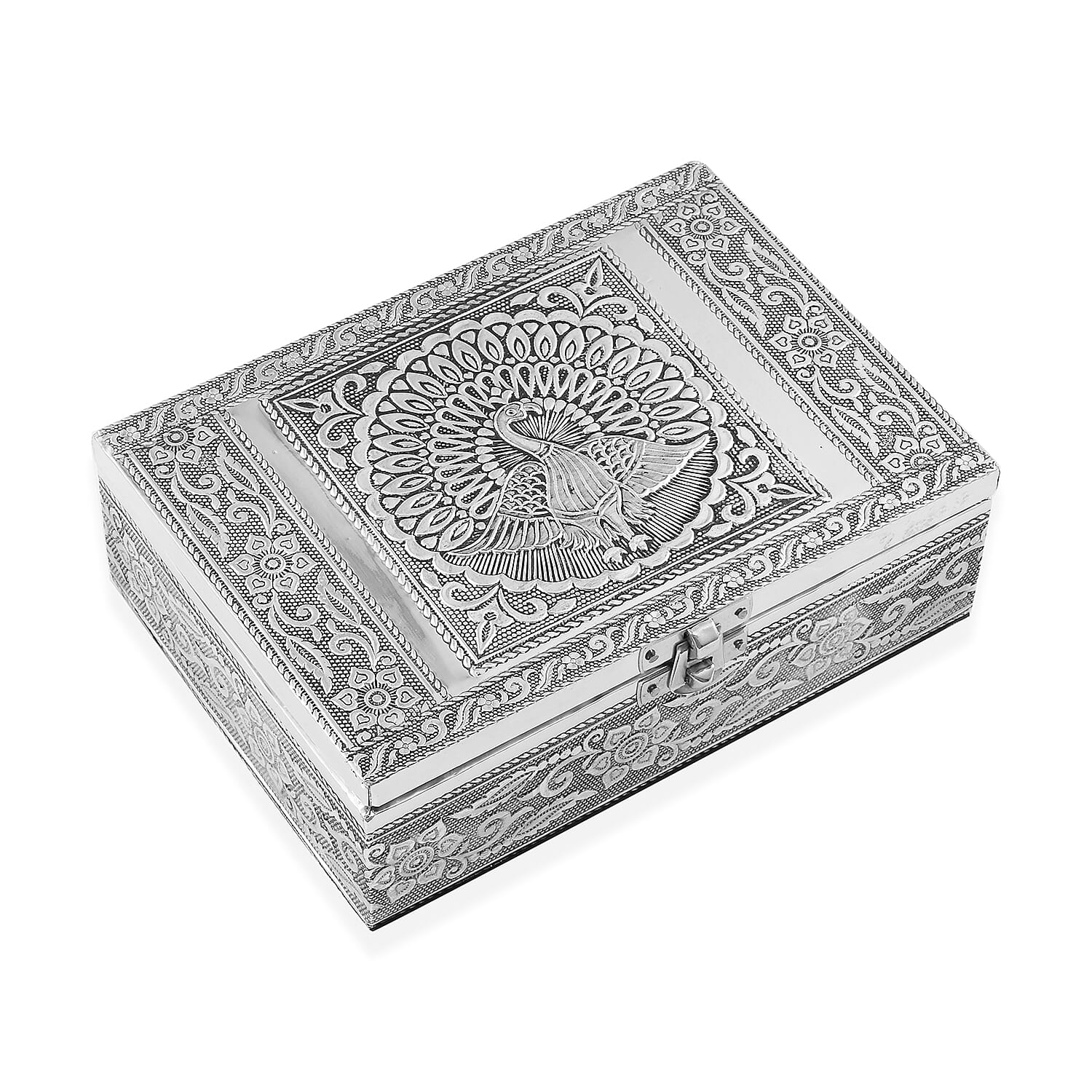 Peacock Embossed Aluminium Oxidized Set of 2 Nesting Storage Box