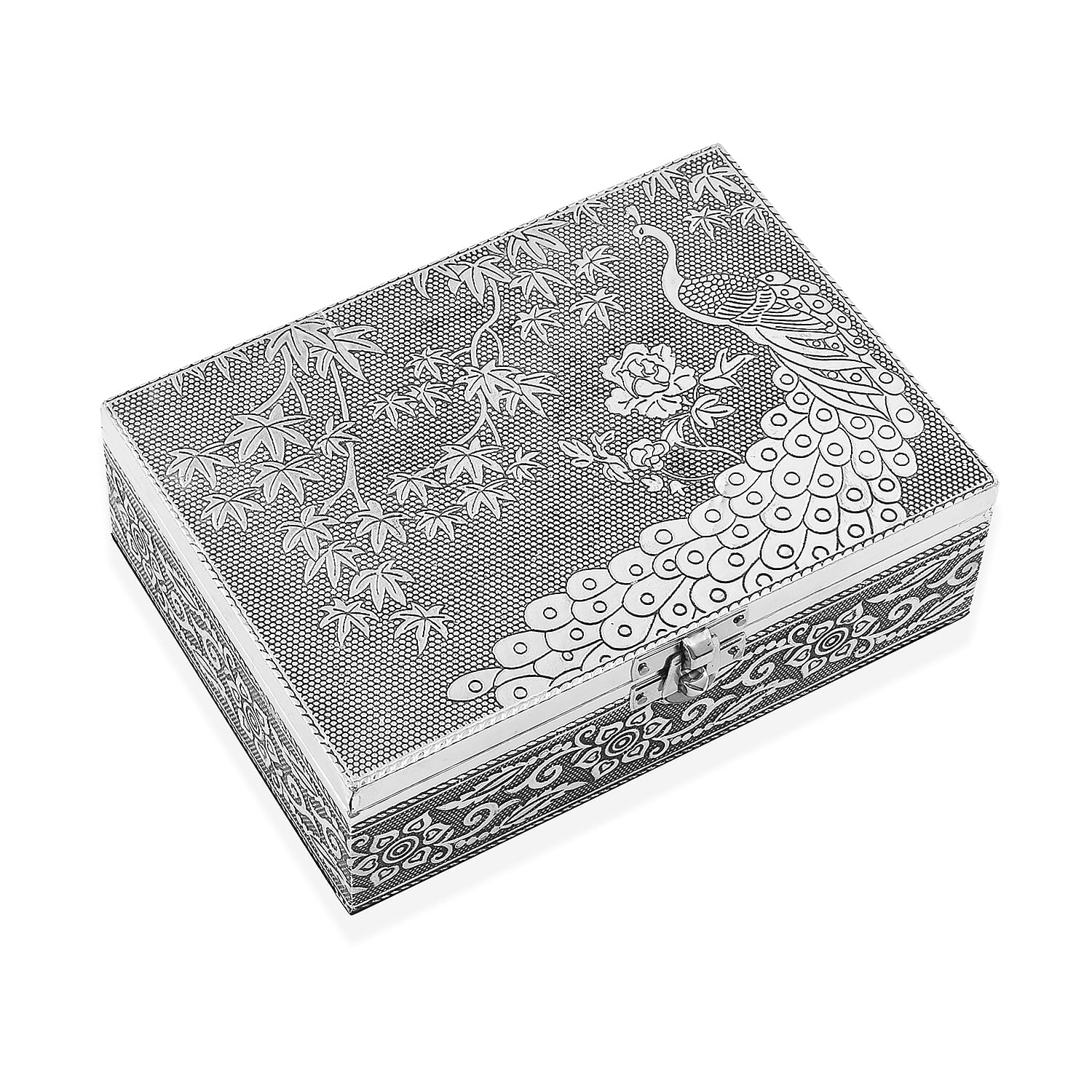 Peacock Embossed Aluminium Oxidized Set of 2 Nesting Storage Box