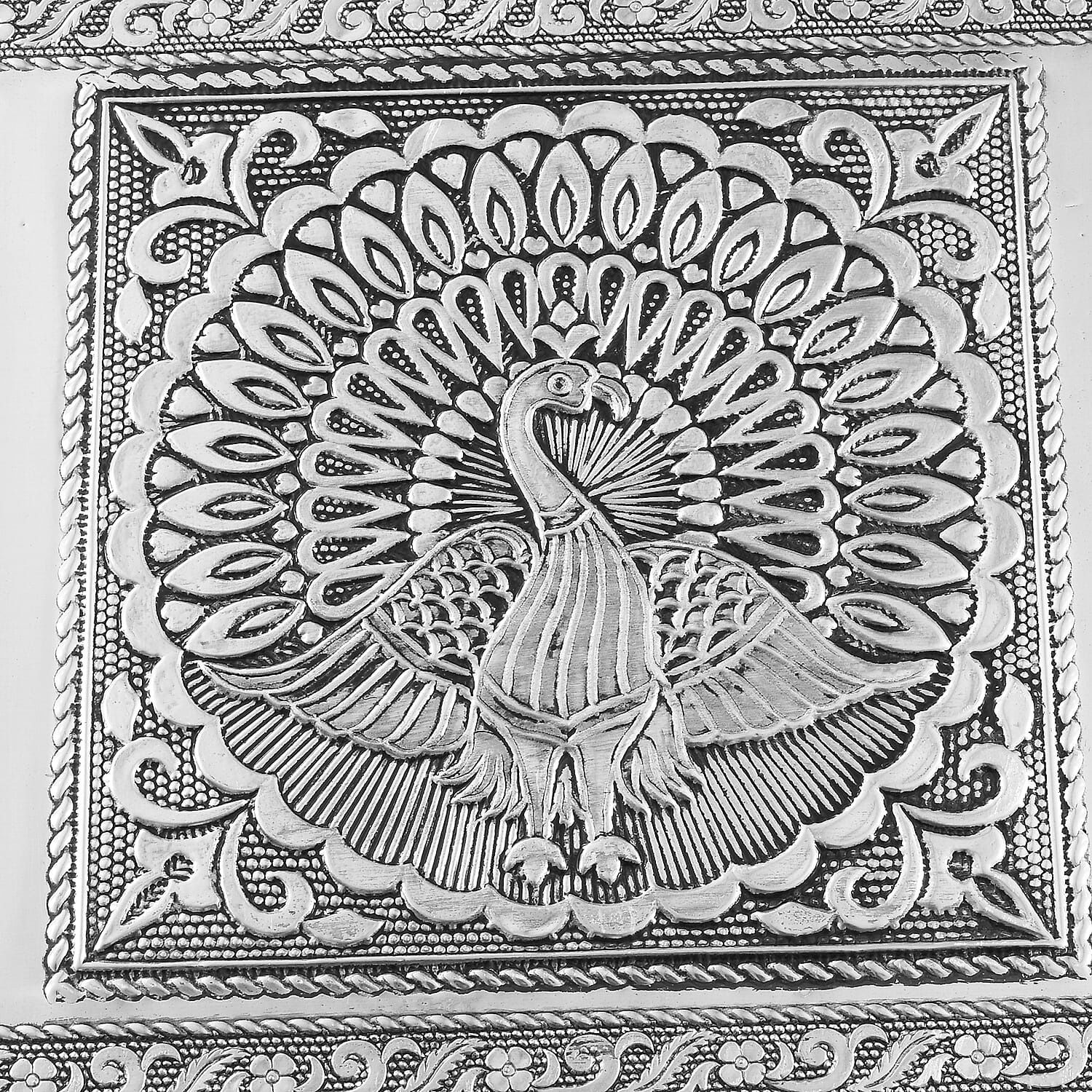 Peacock Embossed Aluminium Oxidized Set of 2 Nesting Storage Box