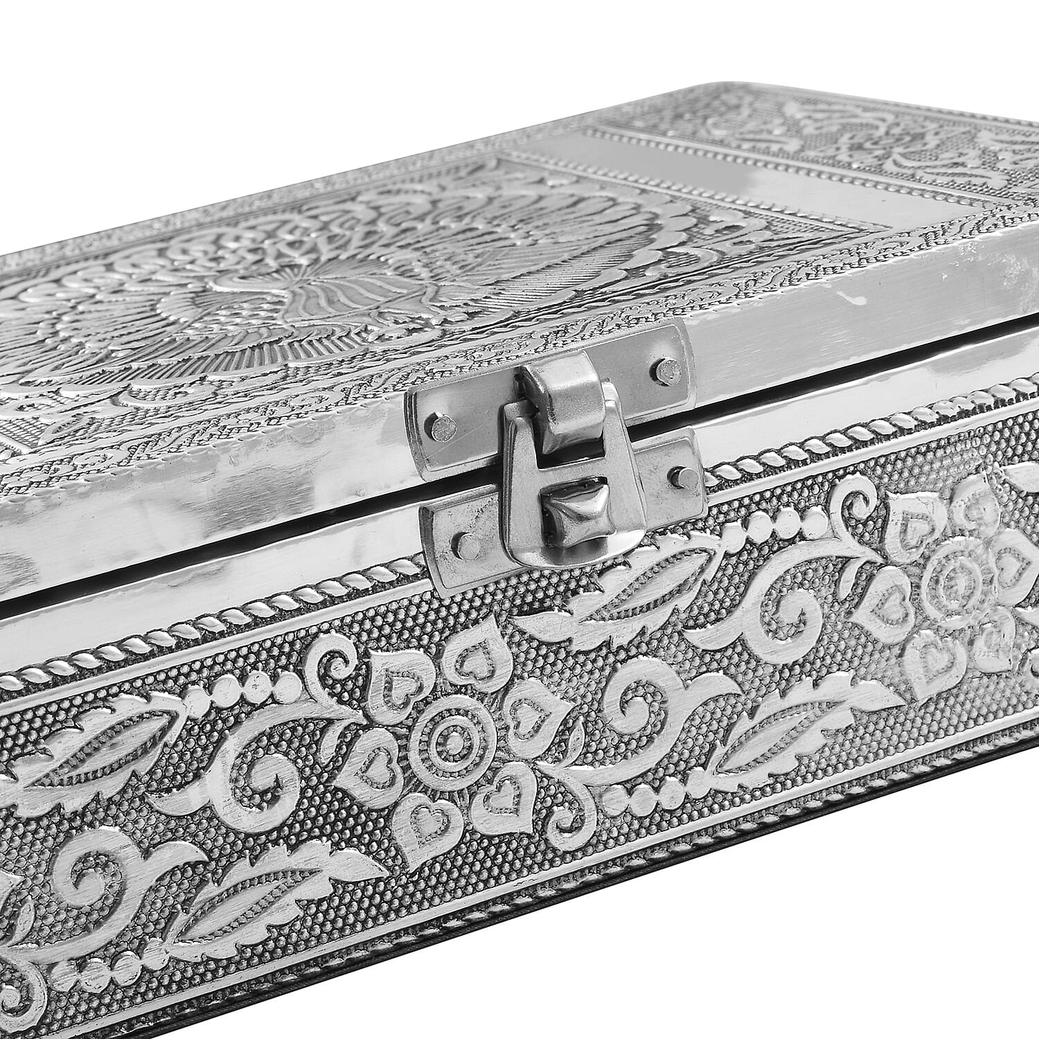 Peacock Embossed Aluminium Oxidized Set of 2 Nesting Storage Box