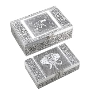 Elephant Embossed Aluminium Oxidized Set of 2 Nesting Storage Box