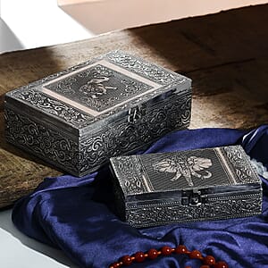 Elephant Embossed Aluminium Oxidized Set of 2 Nesting Storage Box