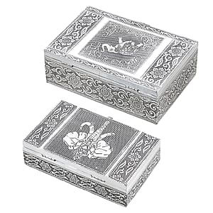 Elephant Embossed Aluminium Oxidized Set of 2 Nesting Storage Box