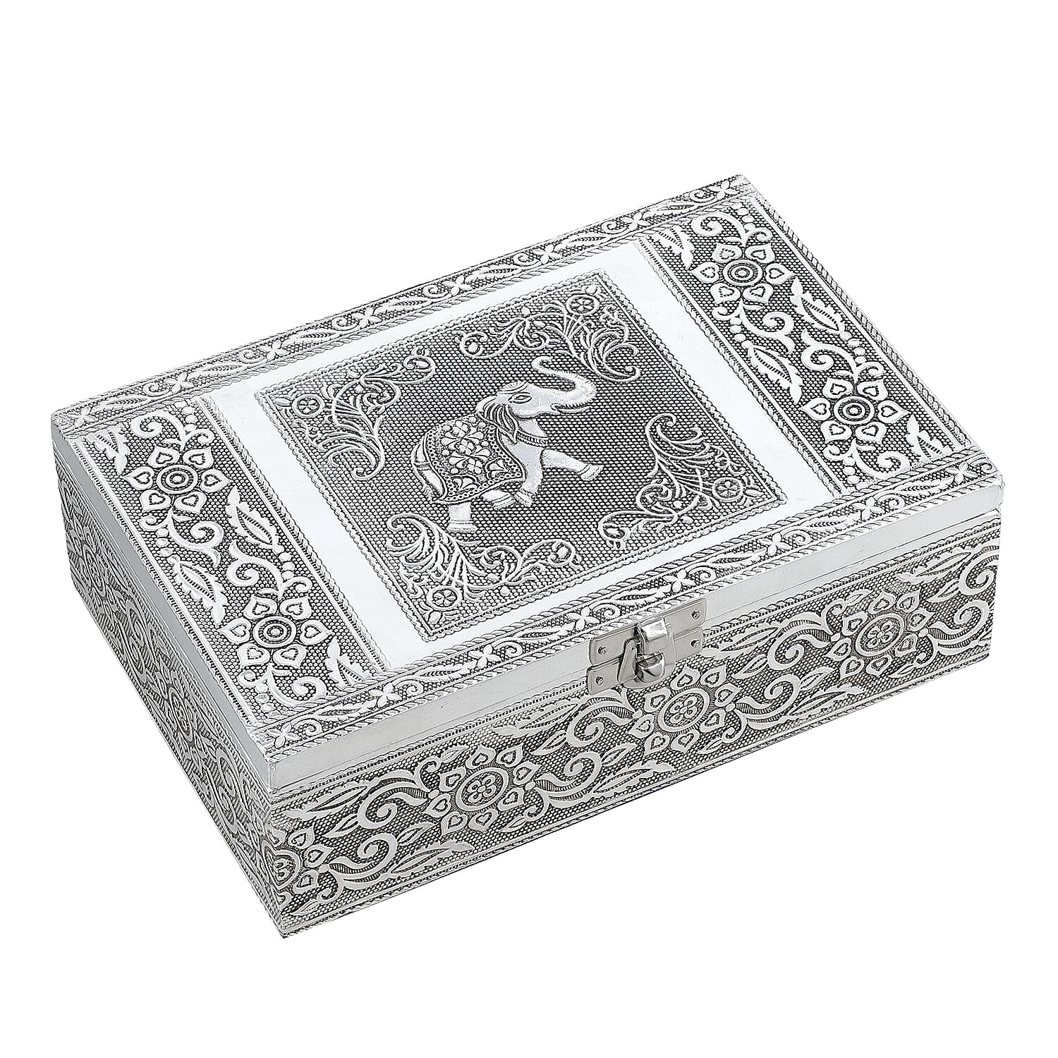Elephant Embossed Aluminium Oxidized Set of 2 Nesting Storage Box