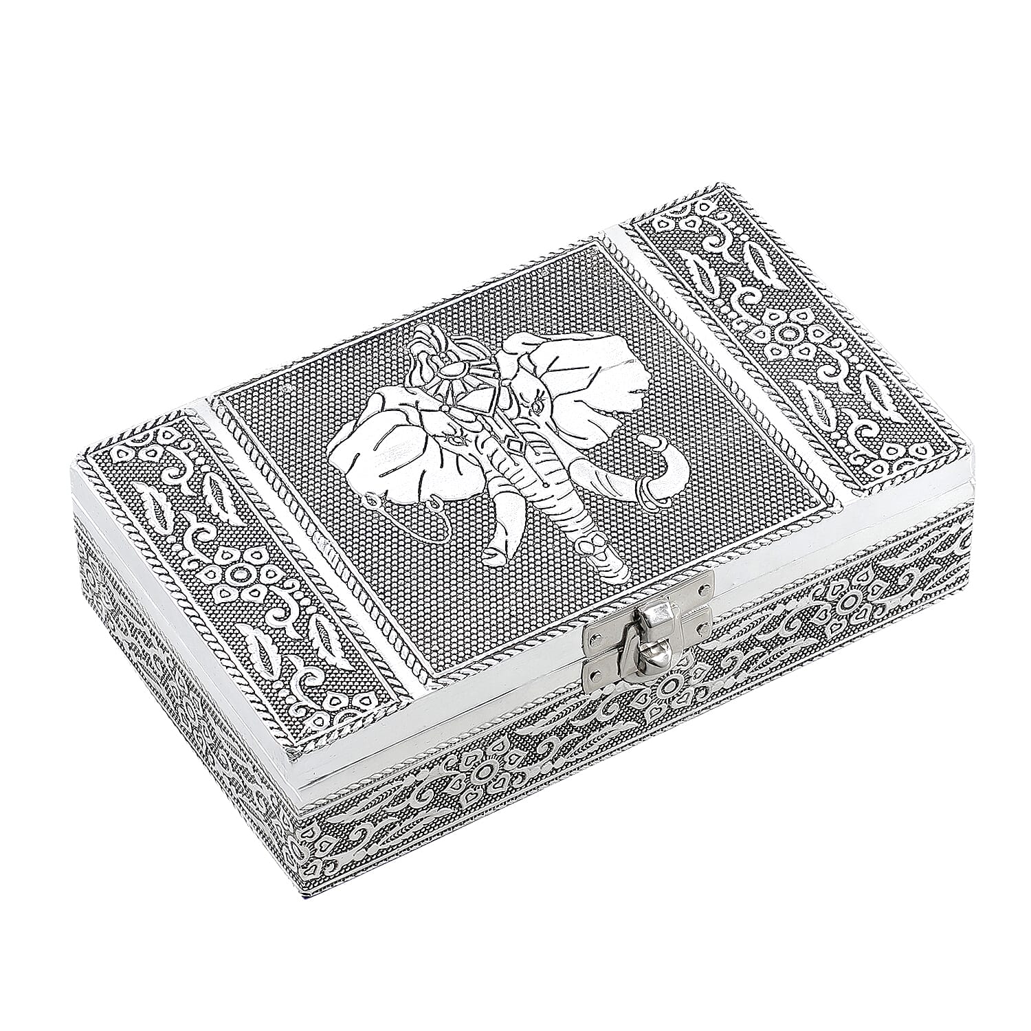 Elephant Embossed Aluminium Oxidized Set of 2 Nesting Storage Box
