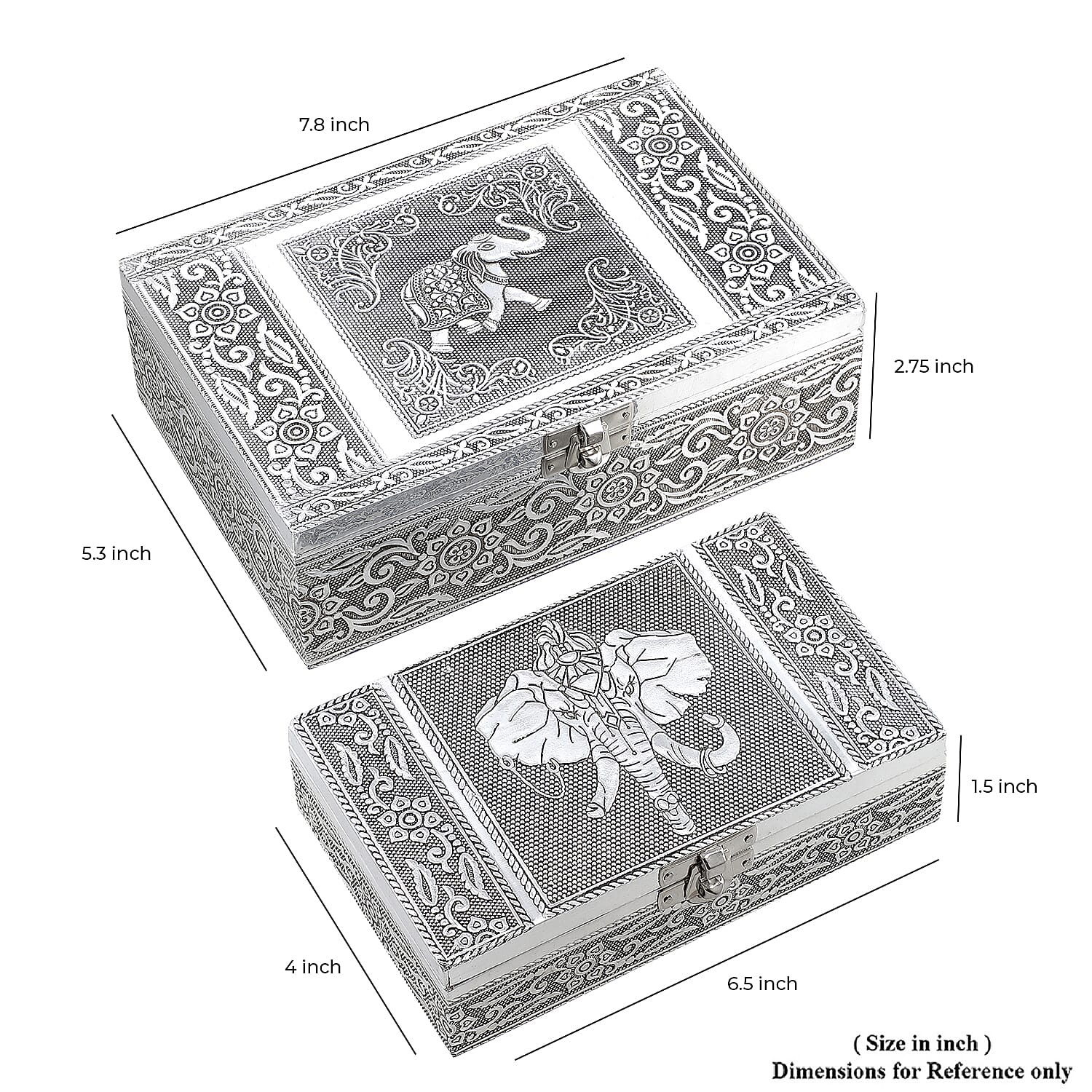 Elephant Embossed Aluminium Oxidized Set of 2 Nesting Storage Box
