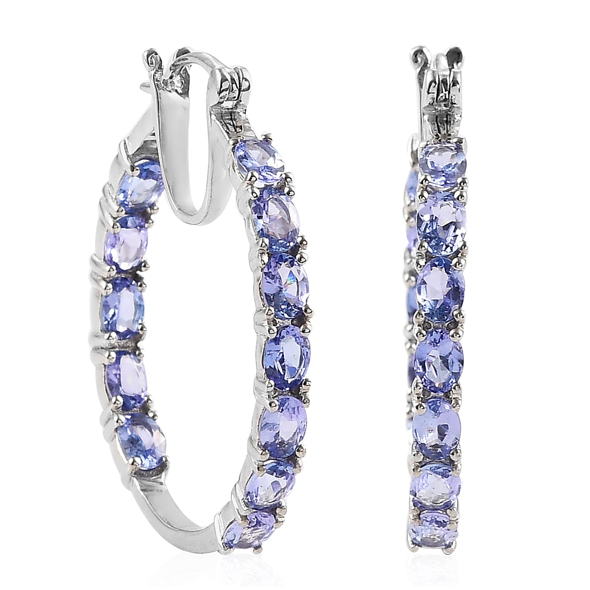 Tanzanite Hoop Earrings in Platinum Over Sterling Silver 3.85 ctw