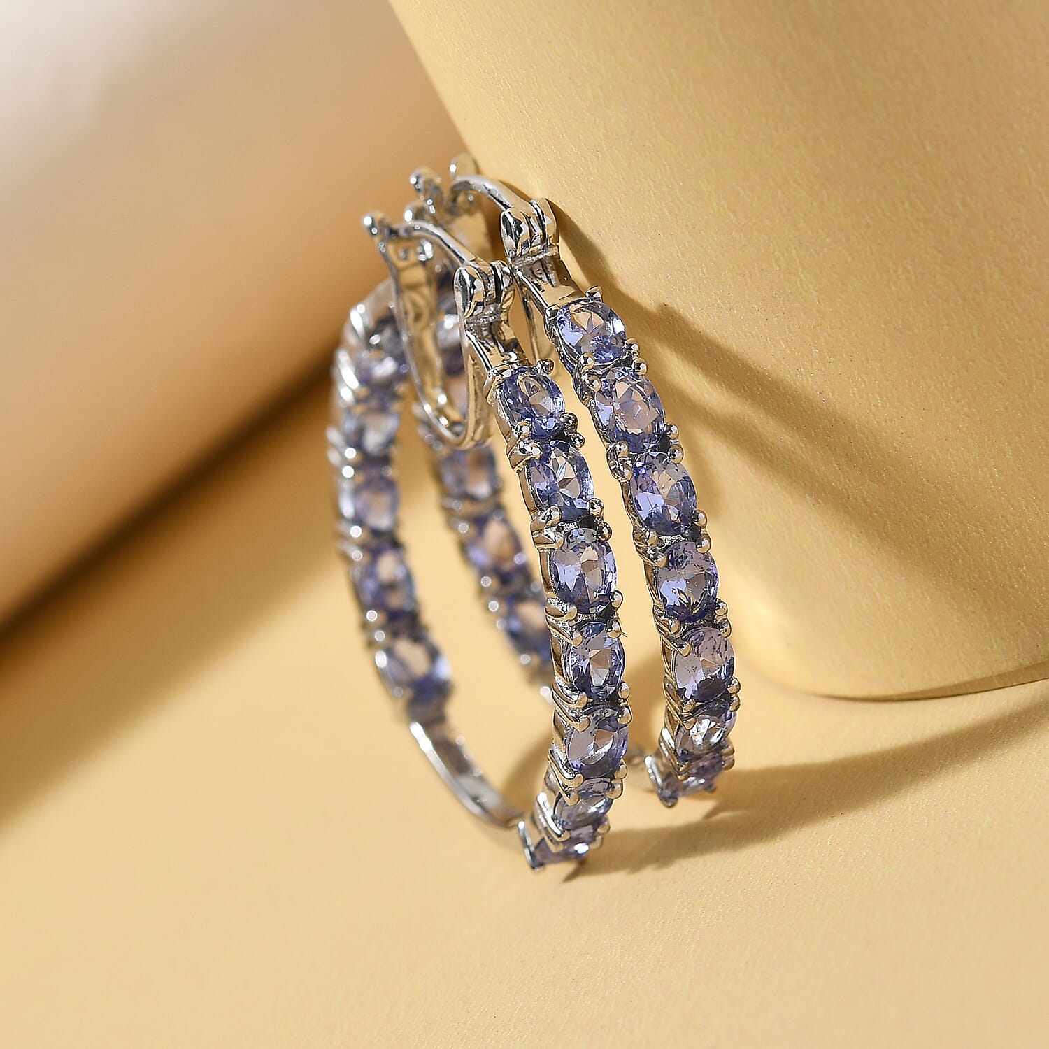 Tanzanite Hoop Earrings in Platinum Over Sterling Silver 3.85 ctw