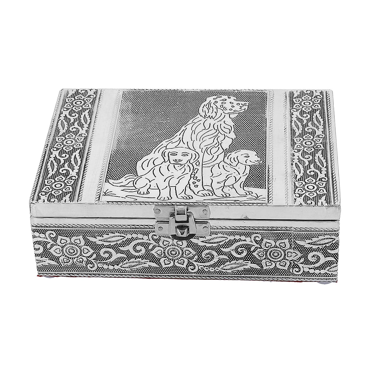 Cat and Dog Embossed Aluminium Oxidized Set of 2 Nesting Storage Box image number 2