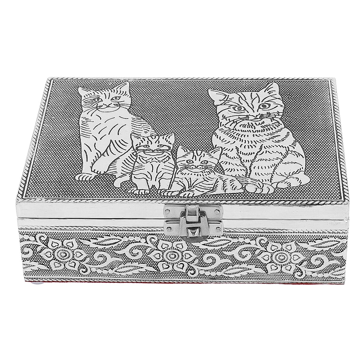 Cat and Dog Embossed Aluminium Oxidized Set of 2 Nesting Storage Box image number 3