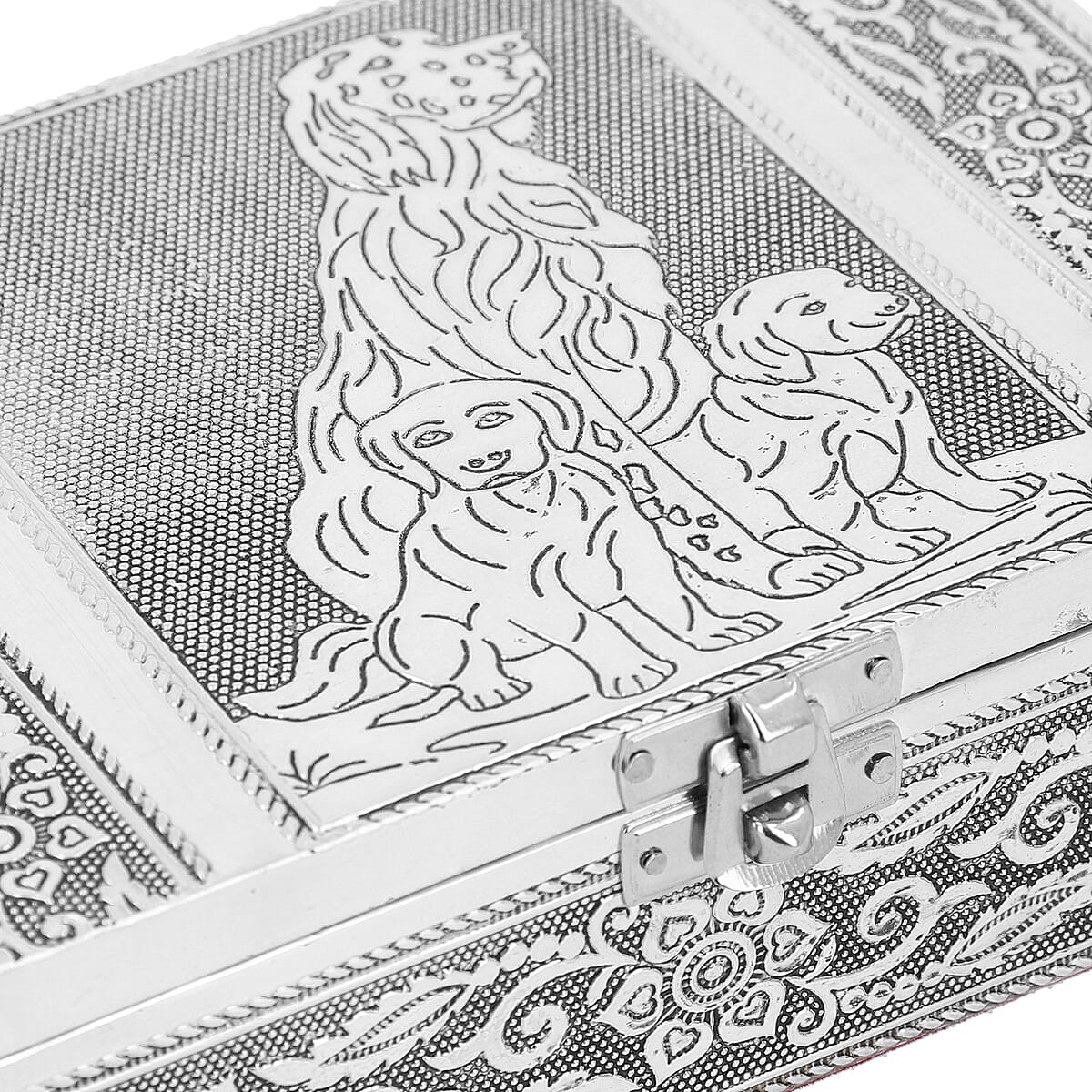 Cat and Dog Embossed Aluminium Oxidized Set of 2 Nesting Storage Box image number 5
