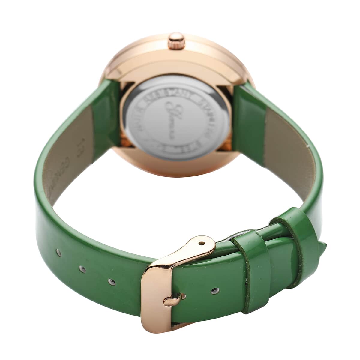 Valentine's Day Deal GENOA Simulated Green and White Diamond Miyota Japanese Movement Watch with Green Leather Strap (Ships in 7-10 Business Days) 1.50 ctw image number 5