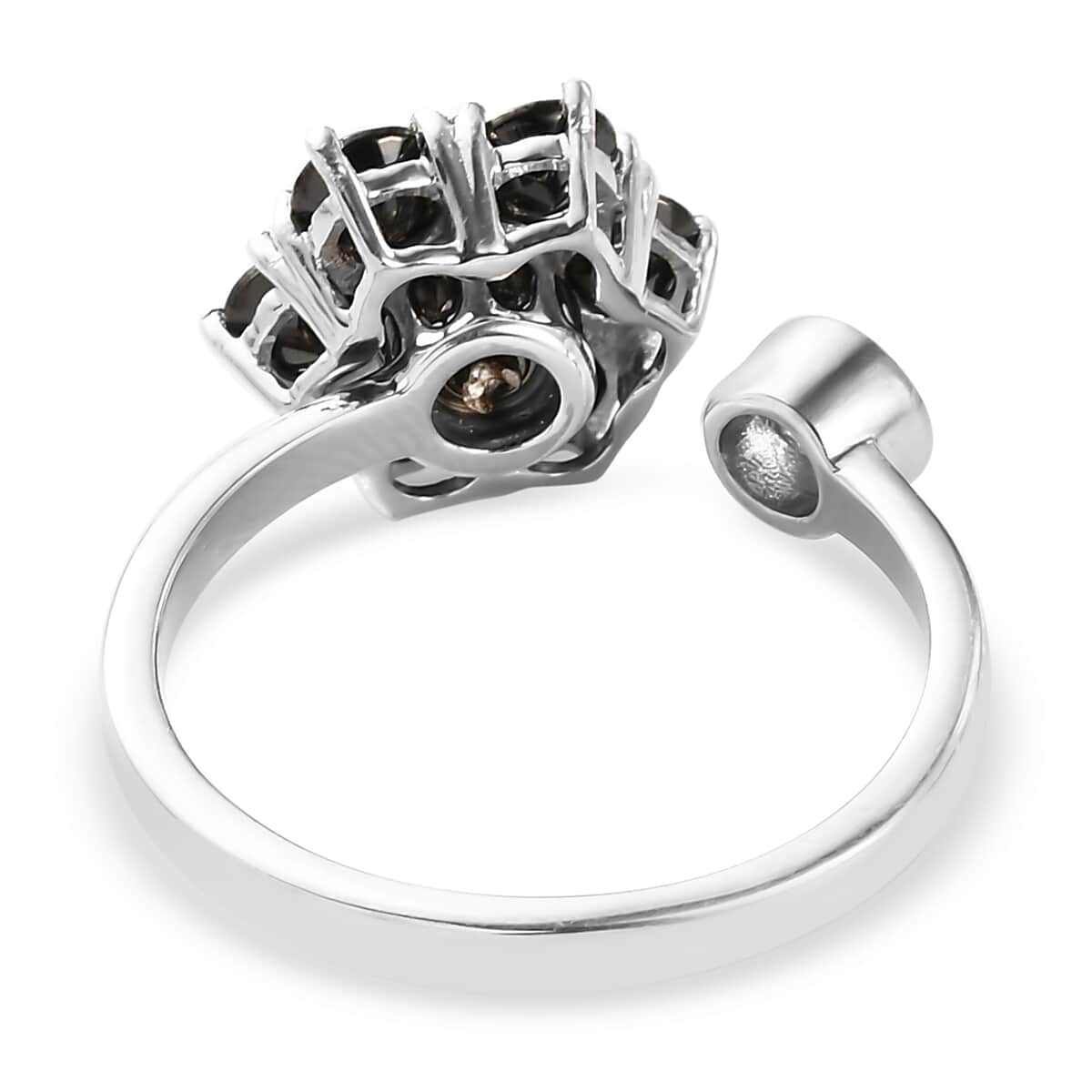 Elite Shungite and White Zircon Floral Spinner Band Ring in Platinum Over Sterling Silver (Adjustable Size Large 9-11) 1.75 ctw image number 4