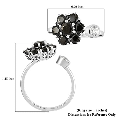 Elite Shungite and White Zircon Floral Spinner Band Ring in Platinum Over Sterling Silver (Adjustable Size Large 9-11) 1.75 ctw