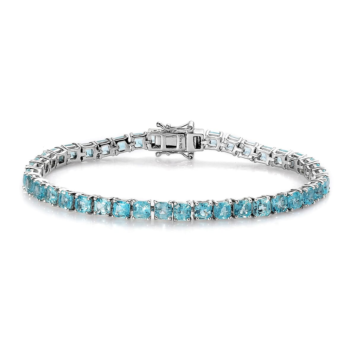 Asscher Cut Madagascar Paraiba Apatite Tennis Bracelet in Platinum Over Sterling Silver (7.25 In) 14.00 ctw image number 0