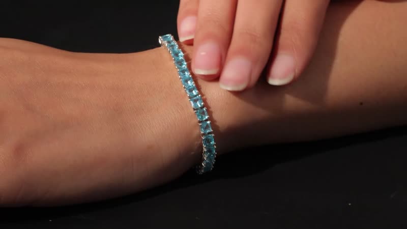 Asscher Cut Madagascar Paraiba Apatite Tennis Bracelet in Platinum Over Sterling Silver (8.00 In) 12.60 Grams 12.75 ctw