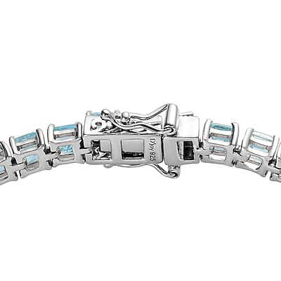 Asscher Cut Madagascar Paraiba Apatite Tennis Bracelet in Platinum Over Sterling Silver (7.25 In) 14.00 ctw