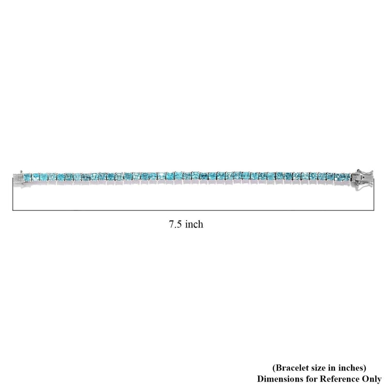 Asscher Cut Madagascar Paraiba Apatite Tennis Bracelet in Platinum Over Sterling Silver (7.25 In) 14.00 ctw