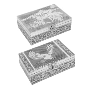 Wolf and Eagle Embossed Aluminium Oxidized Set of 2 Nesting Storage Box