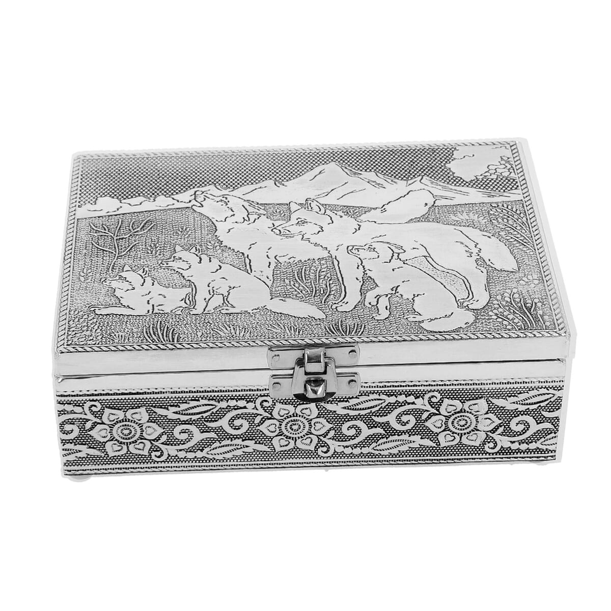 Wolf and Eagle Embossed Aluminium Oxidized Set of 2 Nesting Storage Box image number 4