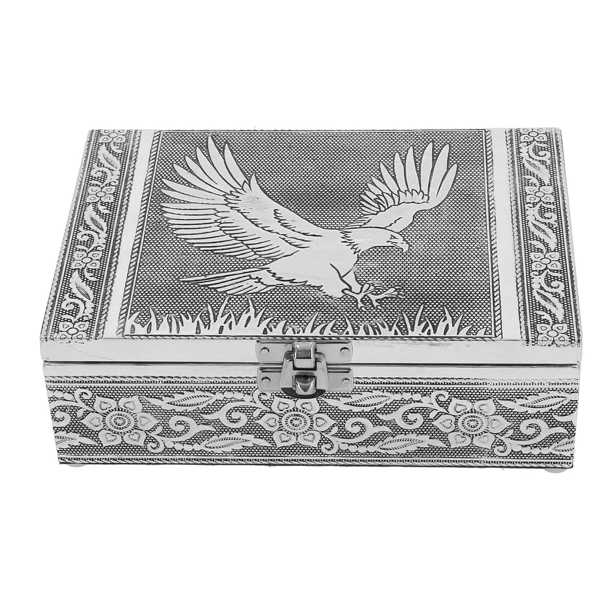 Wolf and Eagle Embossed Aluminium Oxidized Set of 2 Nesting Storage Box image number 5